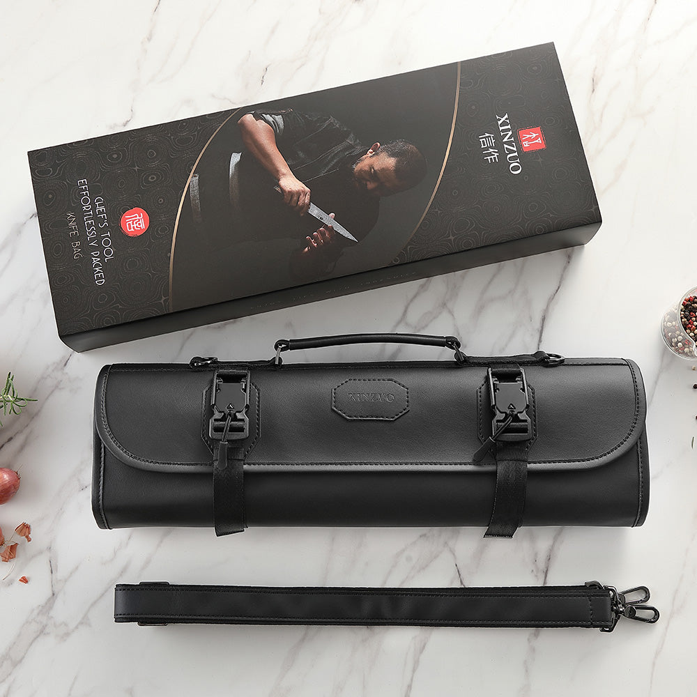 XINZUO Kitchen Knife Roll Bag, Microfiber Leather & Thickened Canvas Knife Storage Wrap with 8 Slots, Portable Wear-resistant Knife Carrier for Professional Chefs Camping Kitchen