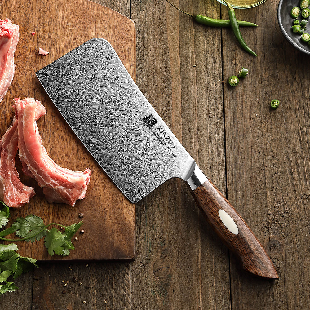 XINZUO 6.9 Inches Bone Chopper, 110 Layers Damascus Steel, High Hardness Kitchen Knife, Suitable for Daily Kitchen Chops
