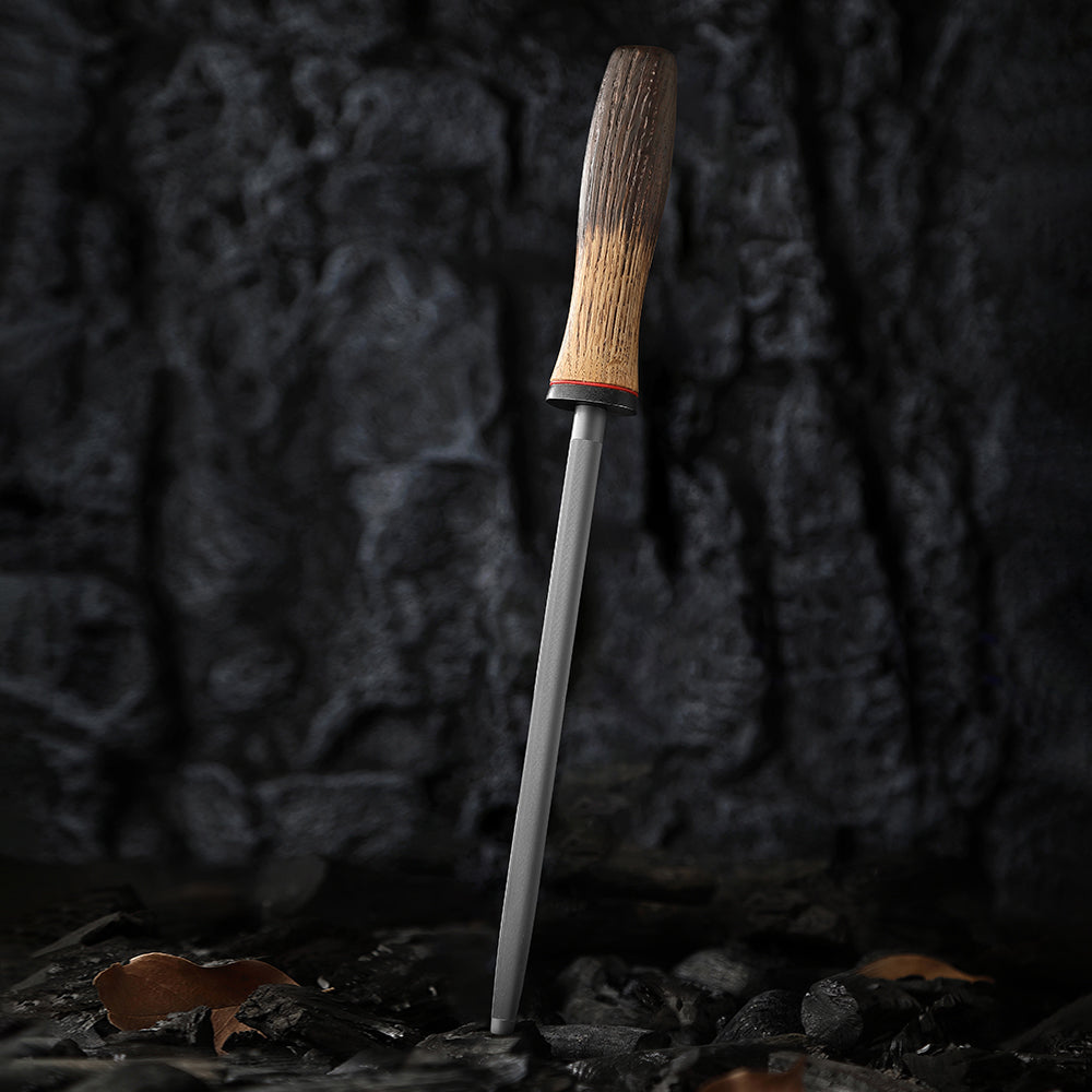 XINZUO 9 Inch Knife Sharpening Rod - High Carbon Steel Chrome Plated Honing Steel with Ergonomic Handle for Professional & Home Kitchen Use