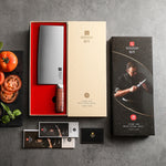 XINZUO 9 Inches Chinese Slicing Knife, 3 Layers Clad Steel with Red Wood Handle & Copper Rivets, 58~60HRC - FU Series