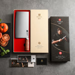 XINZUO Meat Cleaver Knife, 3 Layers Clad Steel with Red Wood Handle & Copper Rivets, 58~60HRC - FU Series