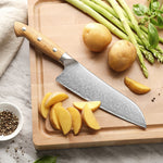 XINZUO Granton Edge Chef Knife - Triple-Layer Damascus Steel with Olive Wood Handle, Non-Stick & Razor Sharp-PIN Series