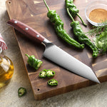XINZUO 6.2”Sharp Kitchen Bunka Knife 3-Layer Composite Steel Comfort Red Wood Handle, Multipurpose Cooking Knife