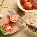 XINZUO 7 Inches Santoku Knife, 53-Layer Tri-Color Copper Damascus Steel,Rosewood Handle,Acacia Wooden Gift Box Packing