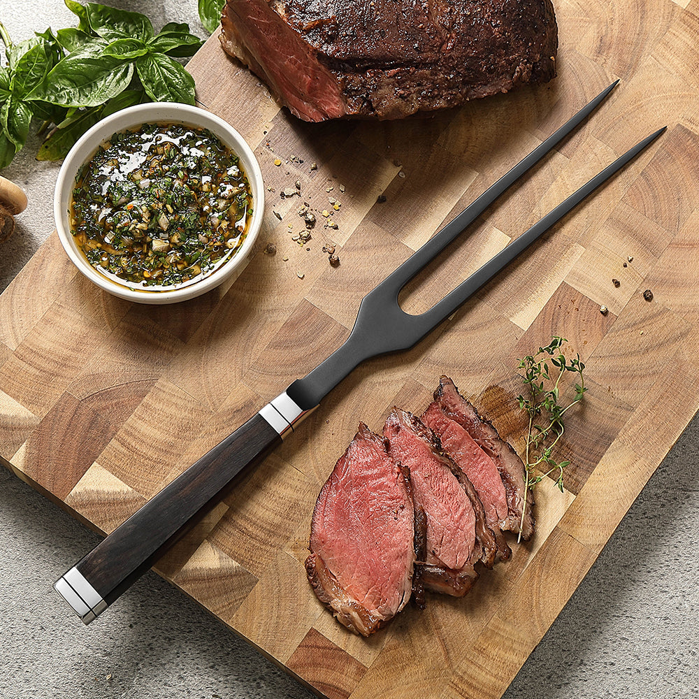XINZUO Ji Series Professional Forged Carving Fork,430 Stainless Steel,Japanese Square Ebony Handle