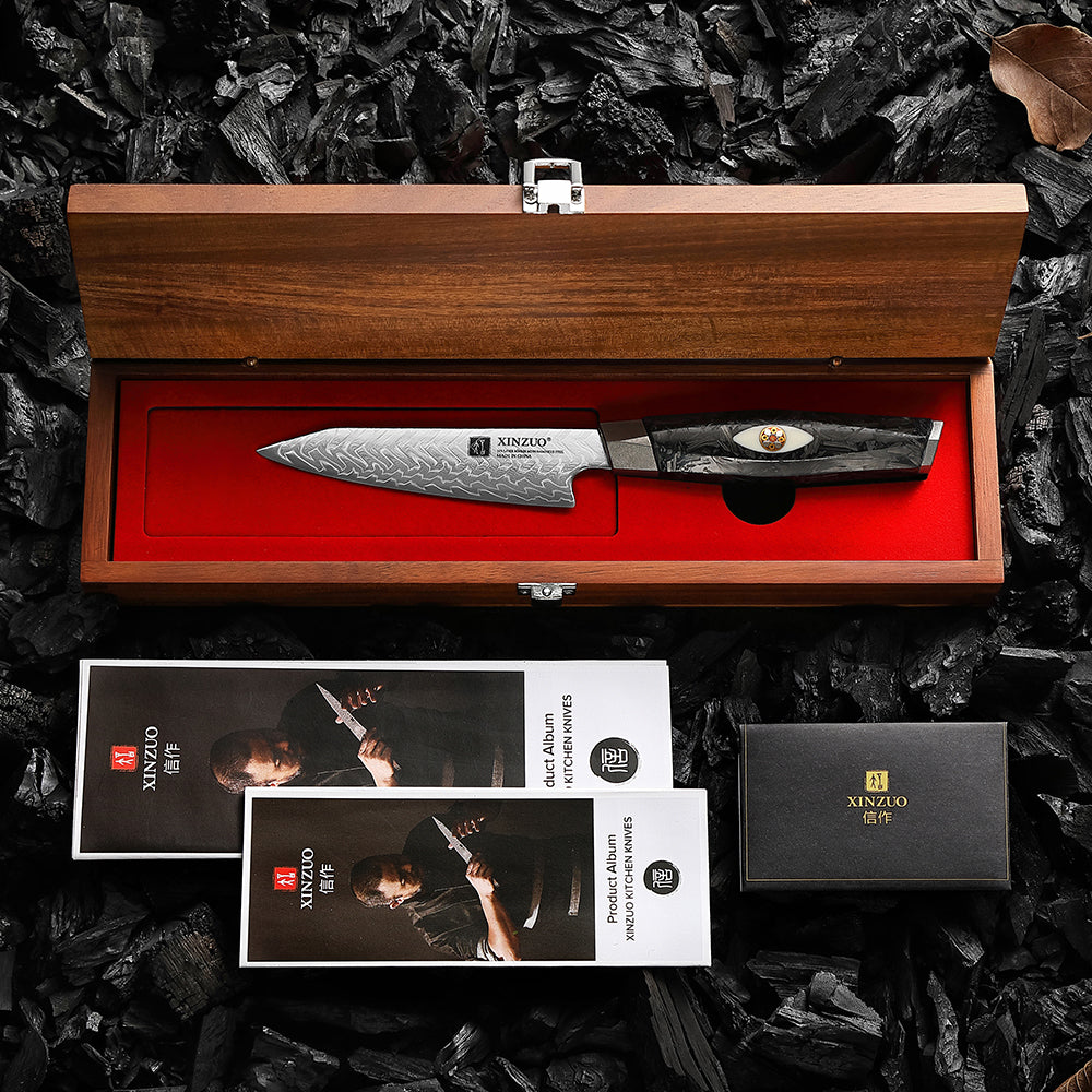 XINZUO 4.5 Inches Paring Knife M390 Damascus Chef Knife | 145 Layers Forged Blade & Carbon Fiber Handle