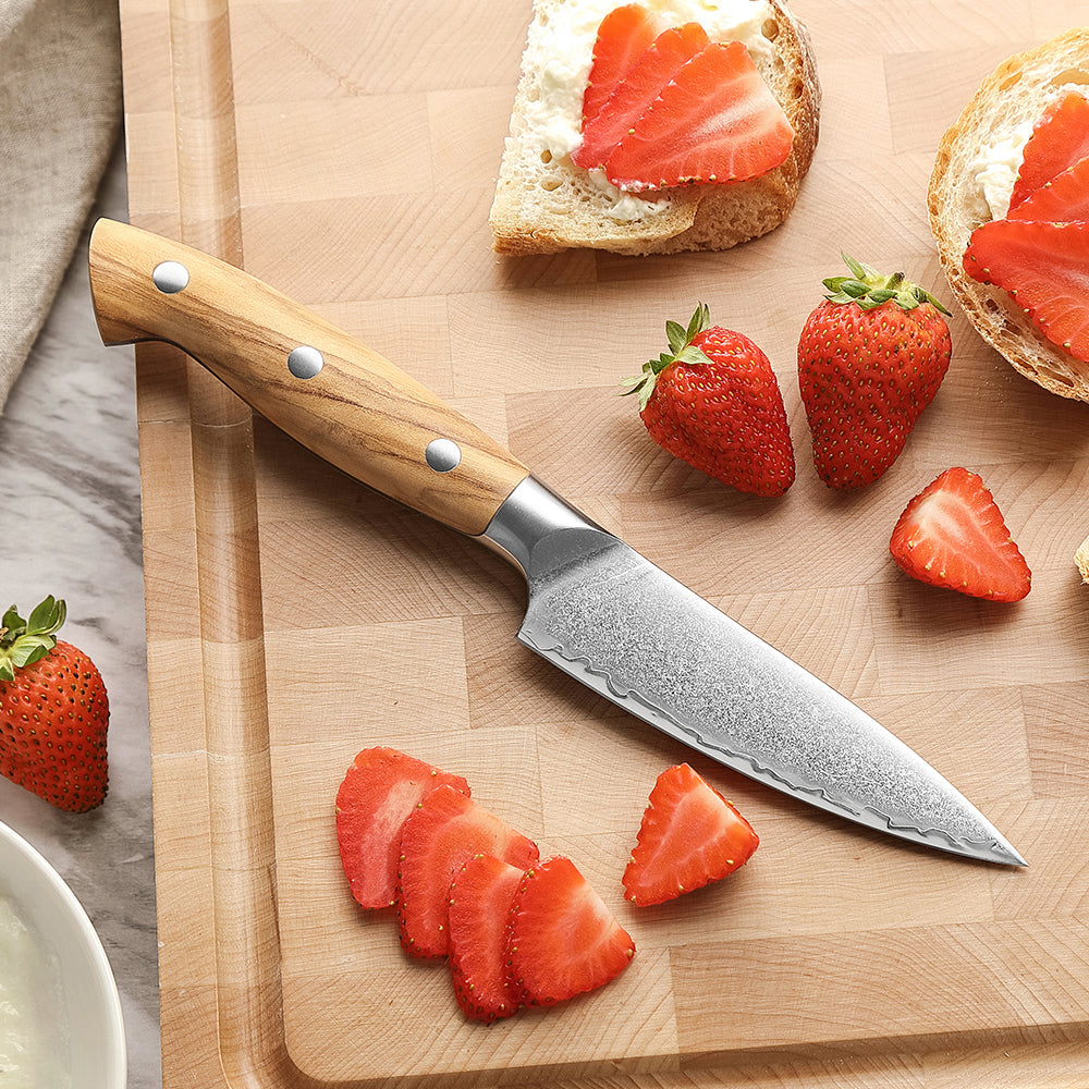 XINZUO 4.3 Inches Paring Knife - Triple-Layer Composited Steel with Olive Wood Handle, Razor Sharp & Ergonomic Design-PIN Series