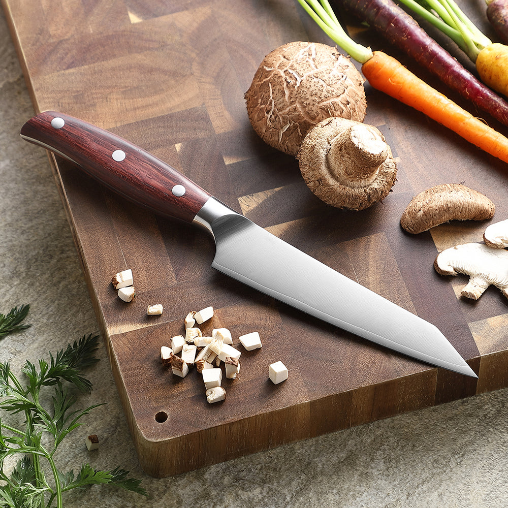 XINZUO Professional Utility Knife 3 Layers Composite Steel 60±1HRC Sharp Blade Premium Red Wood Ergonomic Handle