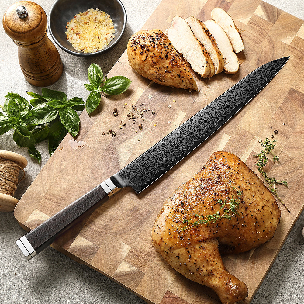 XINZUO 67-Layer Damascus 10" Slicing Knife – Carve with Confidence & Grace