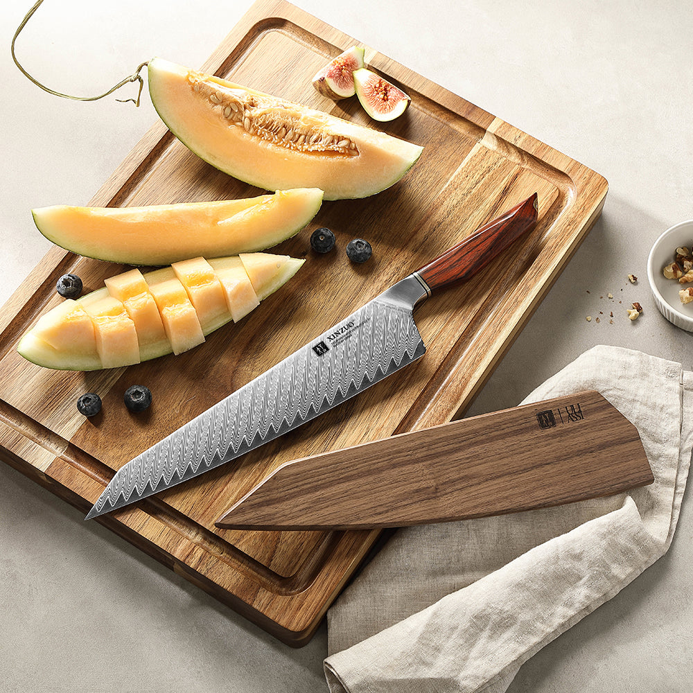 XINZUO Xing Series Custom Bread Knife 10 Inches 73-layer Damascus Powder Steel 14Cr14MoVNb Core Cutting Cake And Bread