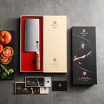 XINZUO 8 Inches Chinese Slicing Knife, 3 Layers Clad Steel with Red Wood Handle & Copper Rivets, 58~60HRC - FU Series