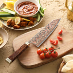 XINZUO 8.3 Inches Kiritsuke Chef Knife, 53-Layer Tri-Color Copper Damascus Steel,Rosewood Handle,Acacia Wooden Gift Box Packing