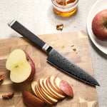 XINZUO Premium 5.3" Damascus Steel Utility Knife - 67 Layers Damascus Steel, 60±2 HRC, Black Titanium Plated, Full Tang, Professional Kitchen Knife