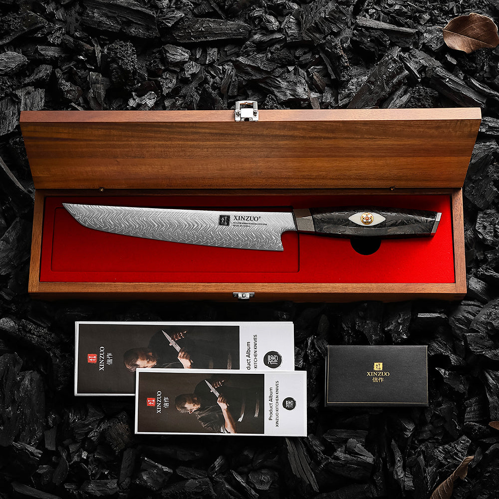 XINZUO 145 Layers Damascus Carving Knife, 8.5 Inches, Ergonomic Handle, Acacia Wooden Gift Box