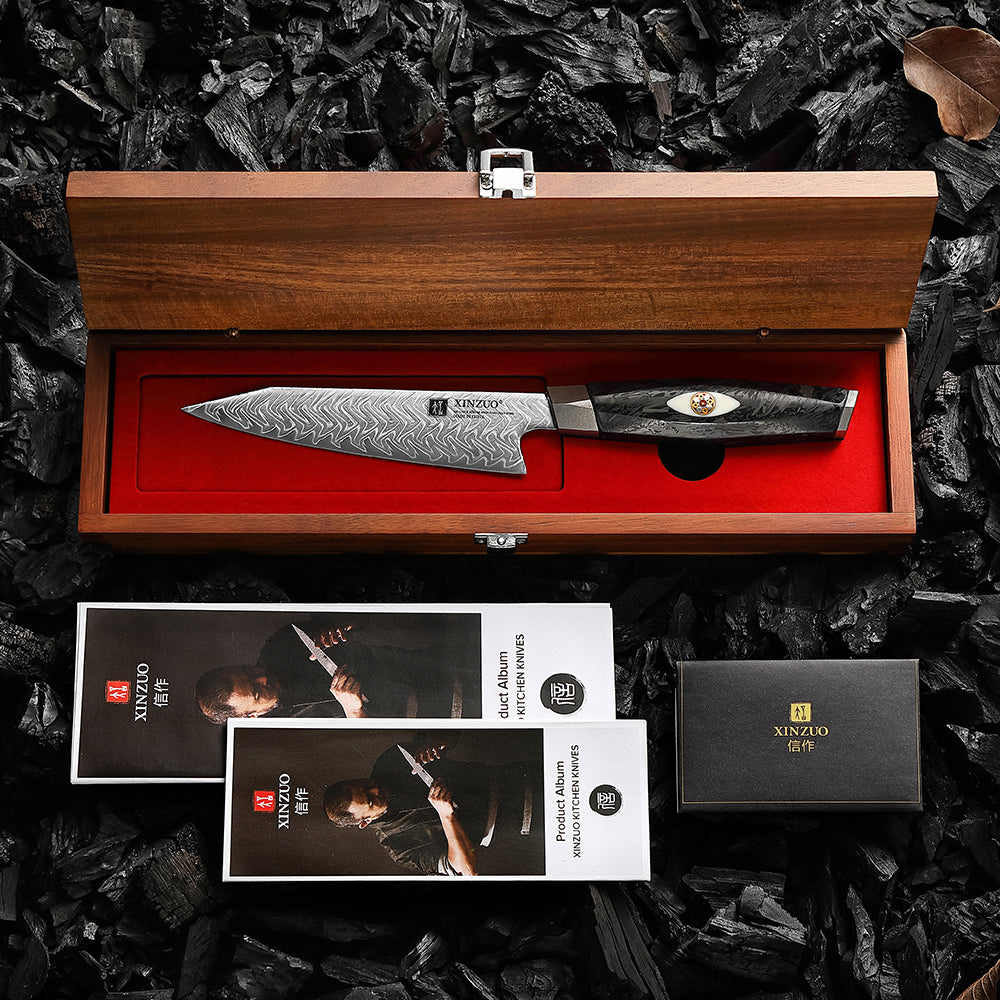 XINZUO Utility Knife Premium M390 Powder Steel With Damascus Pattern Multi-purpose Kitchen Knife Sharp and Durable