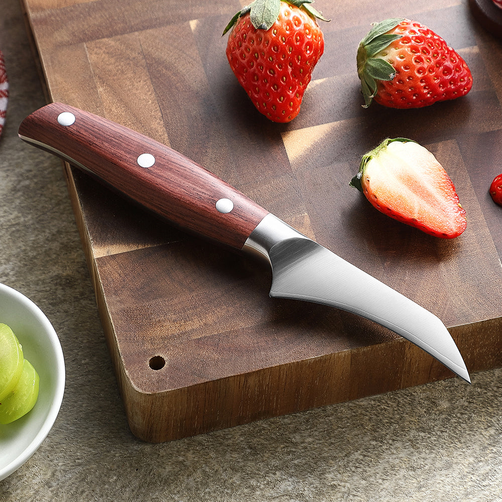 XINZUO Sharp Kitchen Knife 3”Paring Knife Customized 3 Layers Composite Steel-Quality Red Wood Handle