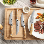 XINZUO 4PCS Steak Knife Set - Triple-Layer Composited Steel with Olive Wood Handle, Razor Sharp & Ergonomic Design-PIN Series