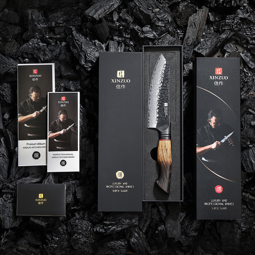 XINZUO 5.7 Inch Santoku Knife 67 Layers Damascus Steel with Burnt Oak Handle – Precision Japanese Multi-Purpose Chef Knife