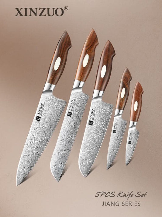 XINZUO 5-Piece 110 Layers Damascus Steel Kitchen Knife Set-Jiang Series