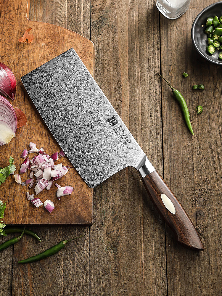XINZUO 7 Inches Cleaver Knife,110 layers of dual-core Damascus Steel,North America Desert Ironwood