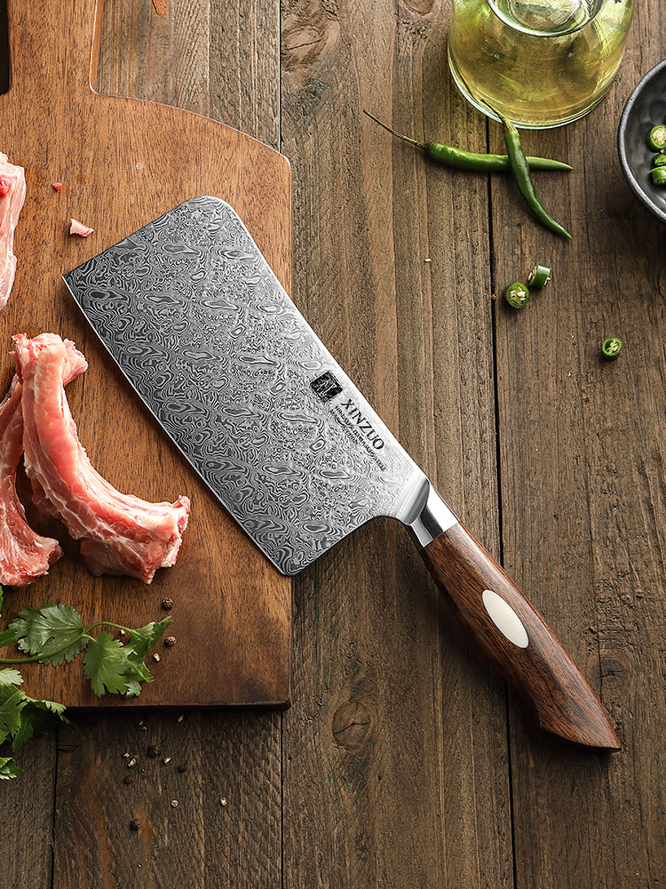 XINZUO 6.9 Inches Bone Chopper, 110 Layers Damascus Steel, High Hardness Kitchen Knife, Suitable for Daily Kitchen Chops