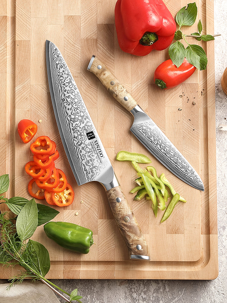 XINZUO Yu Series 2PCS Kitchen Knife Set 67-Layer Damascus Steel Ultra-Sharp 15° Edge,Meat and Vegetable Cutting