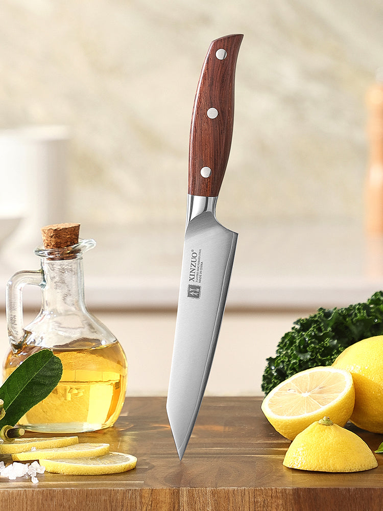 XINZUO Professional Utility Knife 3 Layers Composite Steel 60±1HRC Sharp Blade Premium Red Wood Ergonomic Handle