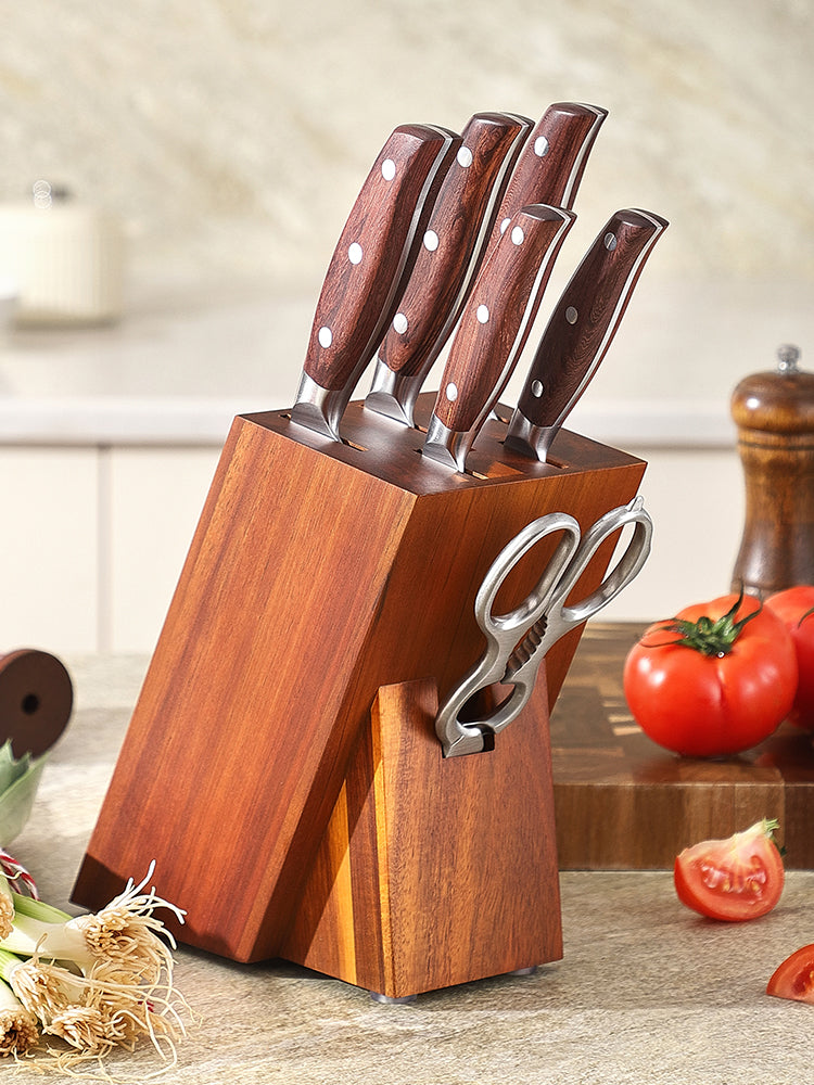 XINZUO Forged Kitchen Knife Set 7PCS Knife Set 440C Steel Core 3 Layers Composite Steel Hardness 60±1HRC