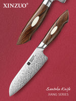 XINZUO 5.5" Santoku Knife – 110-Layer Dual-Core Damascus Steel,Desert Ironwood Handle