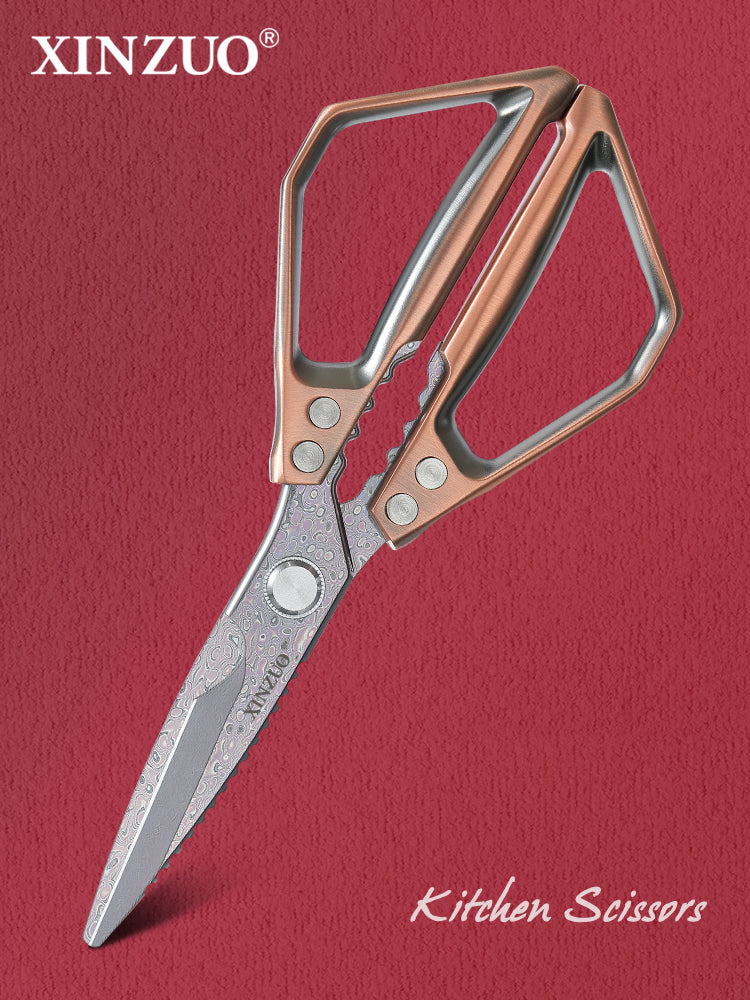 XINZUO Damascus Steel Kitchen Scissors 119 Layers Damascus Steel Antique Bronze Multi-Function Kitchen Scissors