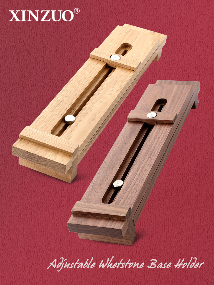 XINZUO Adjustable Solid Wood Whetstone Sharpening Stand, Extendable Walnut & White Oak Sharpening Holder for Kitchen Knife Sharpening, Sink Mount Stable Sharpening Support Stand