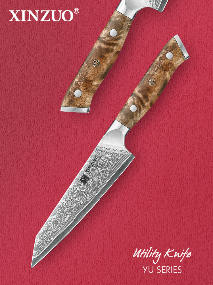 XINZUO Sharp Kitchen Utility Knife 5.3” High Carbon Damascus Steel Knife with Comfort Grip Handle Ideal for Slicing Dicing Chopping