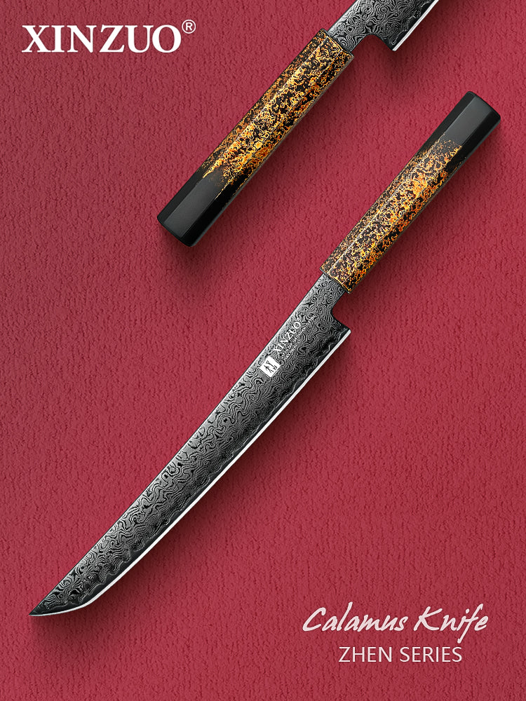 XINZUO 10 Inches Calamus Knife Japanese ZDP189 Damascus Steel Intangible Cultural Heritage lacquerware Handle