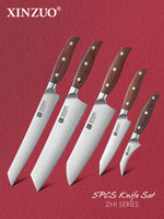 XINZUO Premium 5PCS Kitchen Knife Set 3 Layers Composite Steel 8.1+7.1+8.2+5.1+3 Inches Knife，Ultra-Sharpness Edge