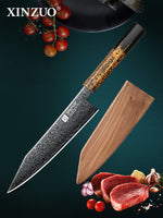 XINZUO 8.3 Inches Bunka Knife Ultra Sharp ZDP-189 Damascus Chef Knife Ergonomic Octagonal Handle Cooking Knife
