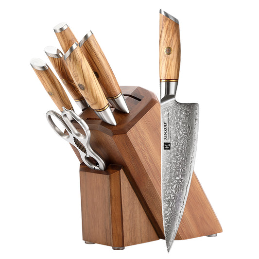 XINZUO Lan Series 73 Layers Damascus Powder Steel 8PCS Knife Set, 62-64HRC