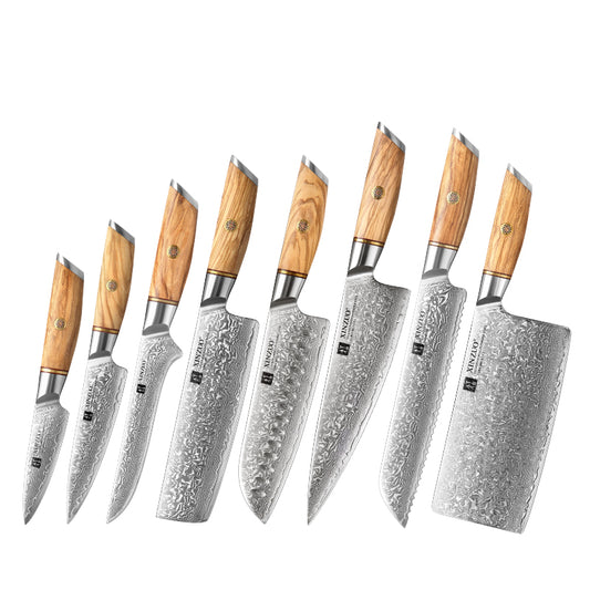 XINZUO Lan Series 73 Layers Damascus Powder Steel 8PCS Knife Set, 2-64HRC
