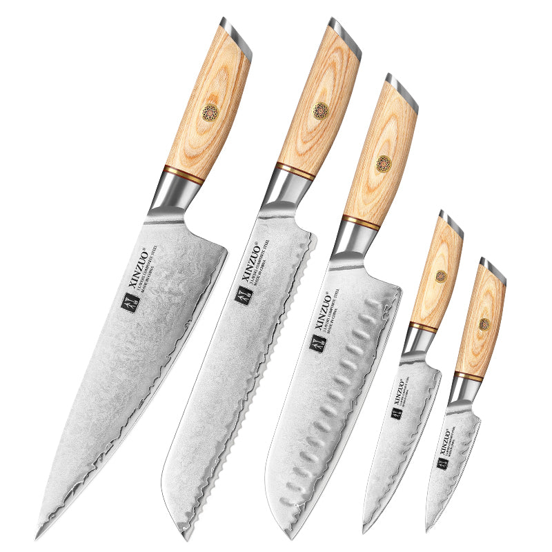 XINZUO Lan Series 3-layer Composite Steel 5PCS Knife Set
