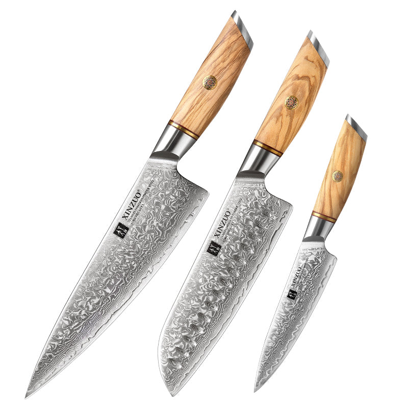 XINZUO Lan Series 73 Layers Damascus Powder Steel 3PCS Knife Set