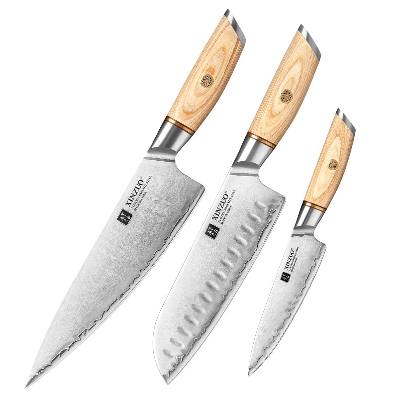 XINZUO Lan Series 3-layer Composite Steel 3PCS Knife Set