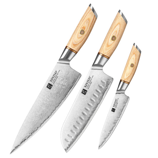 XINZUO Lan Series 3-layer Composite Steel 3PCS Knife Set