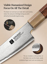 XINZUO Zhen XZ05 Series ZDP-189 Powder Utility Knife 5.5 Inch, Made of Three-layer Composite Steel, Hardness Reaches 65-67HRC, Desert lronwood Octagonal HandIe