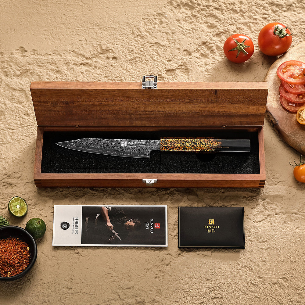 XINZUO Professional Utility Knife 49 Layers Damascus Steel ZDP189 Powder Steel Core Cooking Utensils