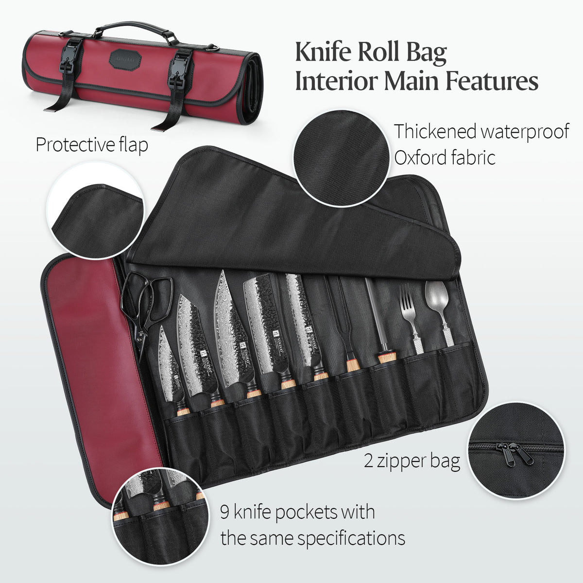 XINZUO Kitchen Knife Roll Bag, Microfiber Leather & Thickened Canvas Knife Storage Wrap with 8 Slots, Portable Wear-resistant Knife Carrier for Professional Chefs Camping Kitchen