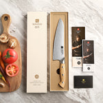 XINZUO Granton Edge Chef Knife - Triple-Layer Damascus Steel with Olive Wood Handle, Non-Stick & Razor Sharp-PIN Series