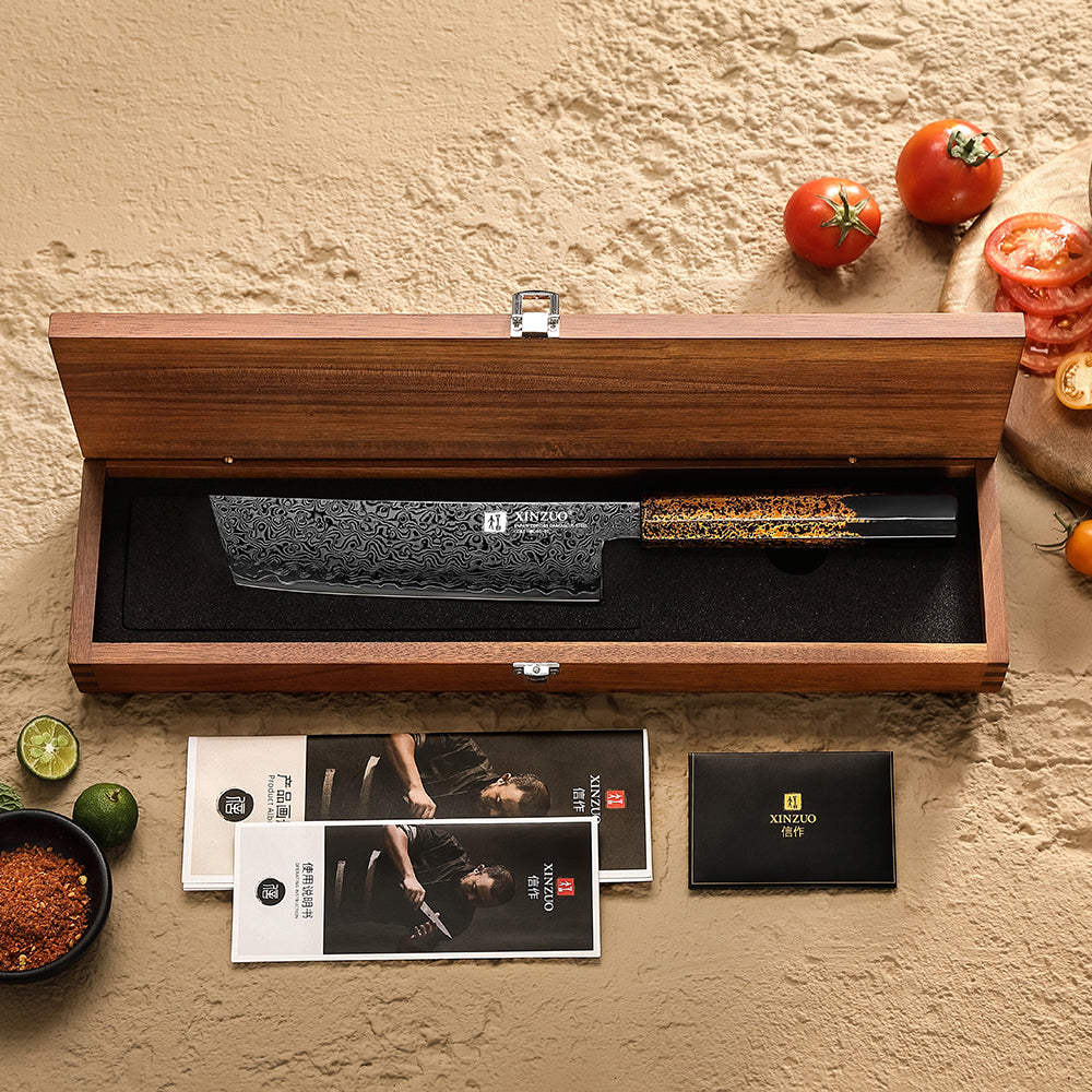 XINZUO 6.9”Nakiri Knife 49-Layer Damascus Kitchen Knife, ZDP-189 Steel Core DLC Coated Ultra Sharp Kitchen Knife