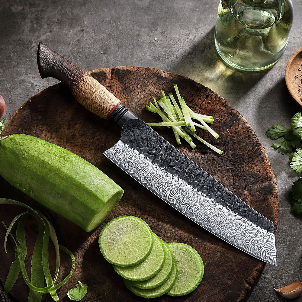 XINZUO 8.3 Inch Japanese Kiritsuke Knife, 67 Layers Damascus Steel with Burnt Oak Handle - Master Chef Multi-Purpose Blade for Precision Slicing & Chopping