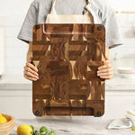 XINZUO Acacia Wood End Grain Cutting Board with Integrated Serving Tray Groove,Anti-Slip Feet,Gift Box, Size 16.1" x 12.2" x 1.65"
