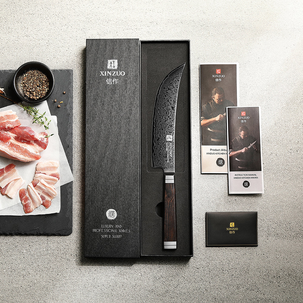 XINZUO Ji Series 7.5 Inches Viking Knife 67 Layers Damascus Steel 60±2HRC Hardness，Ebony Wood Handle