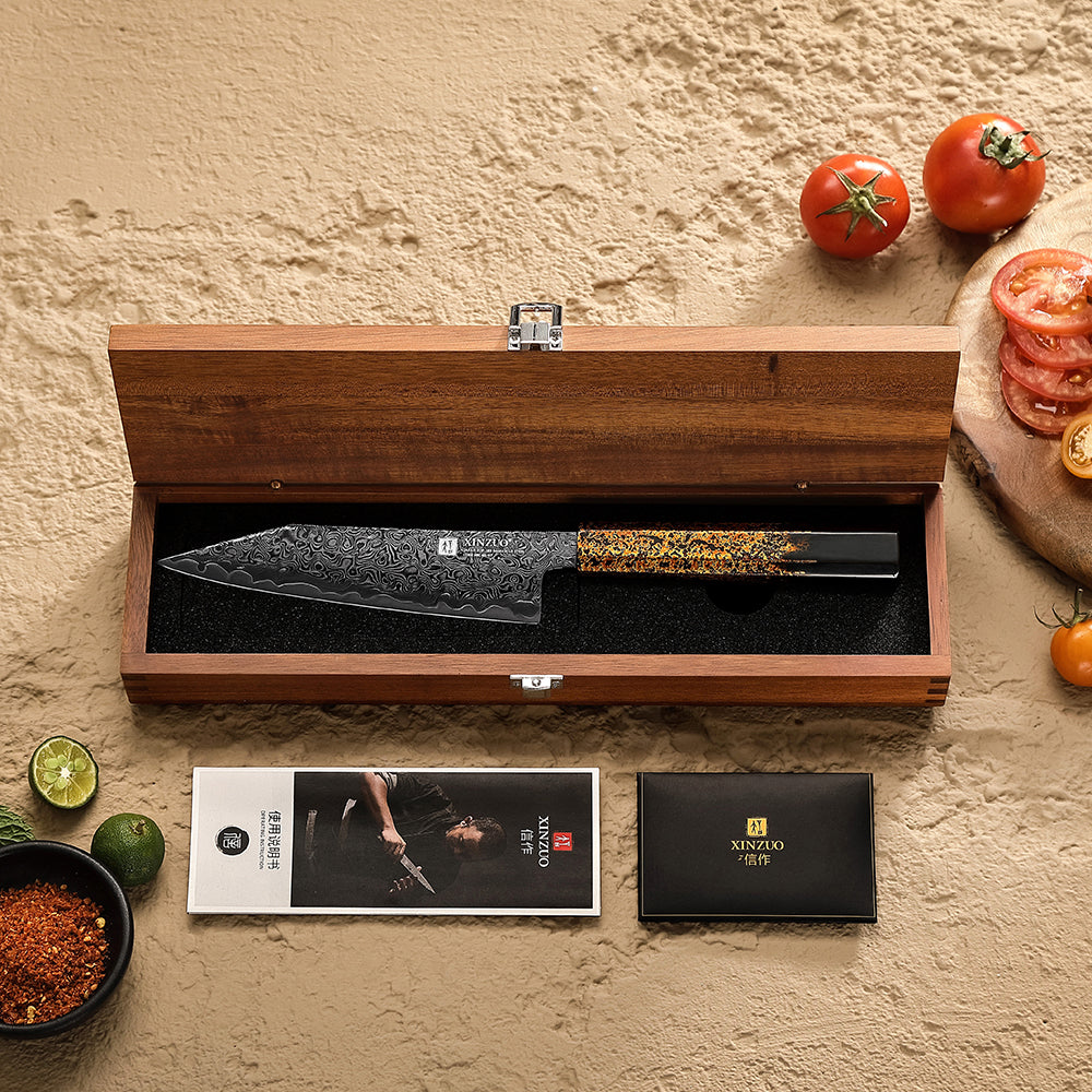 XINZUO Practical 6 Inches Bunka Knife 49-Layer Damascus ZDP-189 Core Ebony Wood Handle